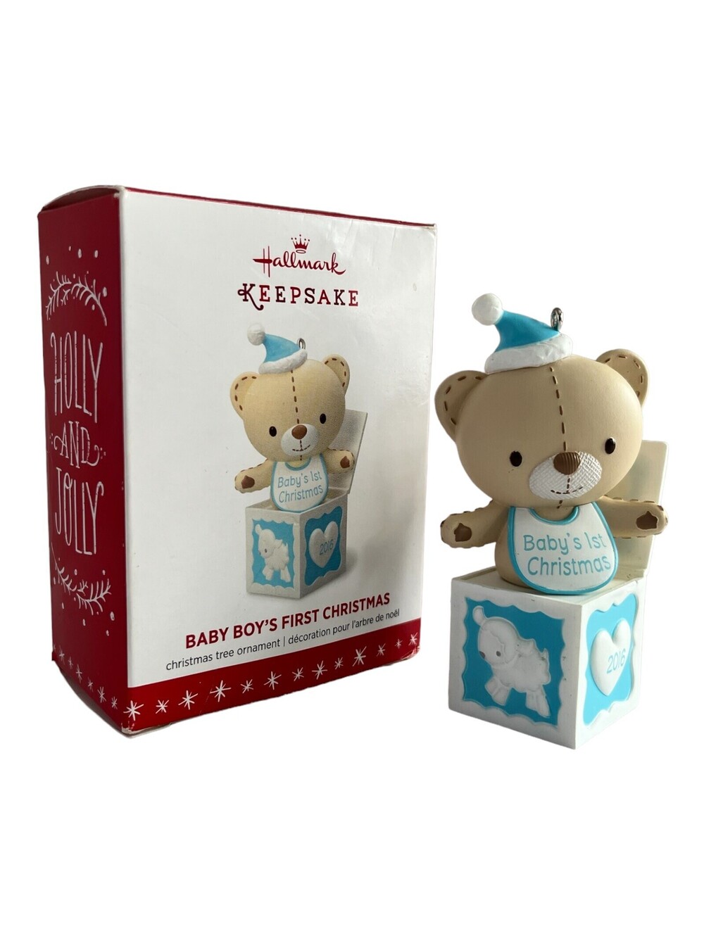 Baby Boy's First Christmas Bear Jack-in-the-Box 2016 Hallmark Keepsake Ornament